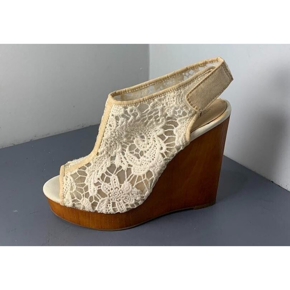 Lucky Brand Womens Ivory Lace Wedge Sandals Size 8 - Picture 6 of 8